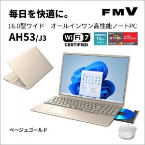 富士通｜FUJITSU AH53J3(16型Windows11Office2024Ryzen 7 7735Uメモリ16GBSSD512GBBDBTマウス付ATOK) ベージュゴールド FMVA53J3G