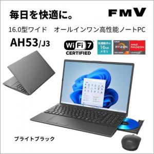 富士通｜FUJITSU AH53J3(16型Windows11Office2024Ryzen 7 7735Uメモリ16GBSSD512GBBDBTマウス付ATOK)ブライトブラック FMVA53J3B
